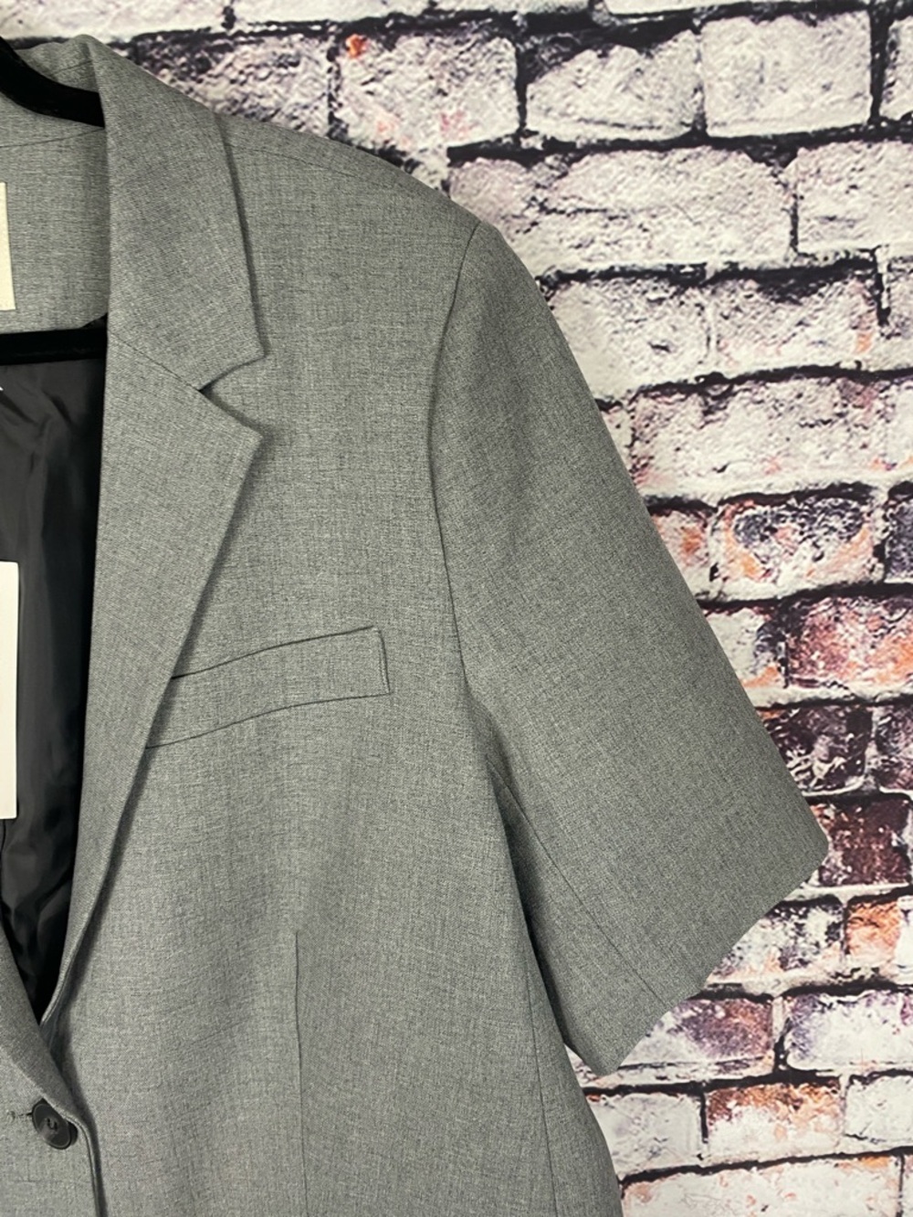 Kaffe Curve IDA Short Sleeve Grey Lightweight Classic Neutral Coat Blazer Sz 14 - Picture 12 of 16